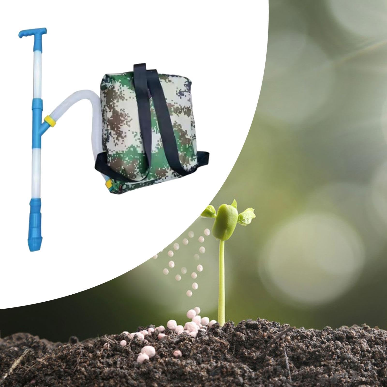 Fertilizante Sprayer Portátil Manual con Mochila Dispensadora Herramienta de Jardinería para Dispersión de Abono Distribuidor de Fertilizante, PVC Azul