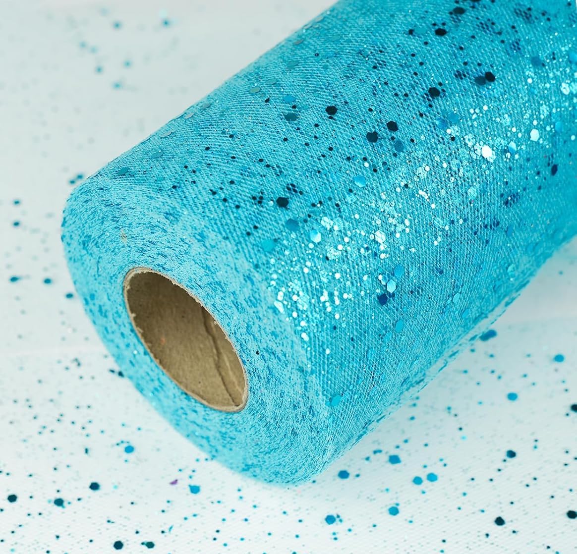 Glitter Tulle Fabric Rolls, Deco Sparkling Tulle Spool Ribbon Sequin Tulle Netting Fabric, 6” by 25 Yards (75FT) Glitter Netting Fabric for Tutu Skirt Wedding Birthday DIY Crafts (Glitter Blue)