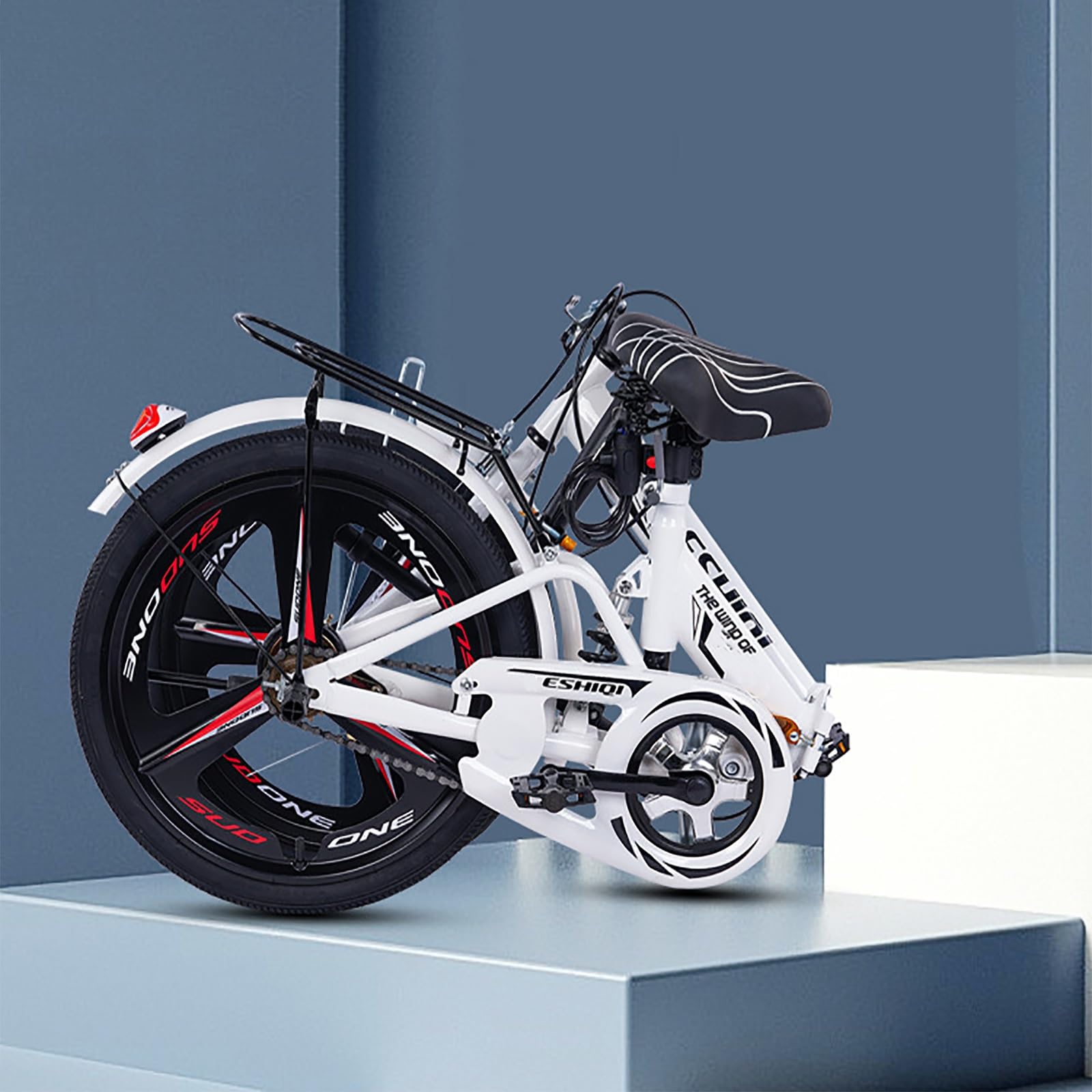Bicicletta Pieghevole Leggera da 22/24 Pollici for Adulti, Trasmissione a Catena, Telaio in Alluminio Leggero, Bicicletta da Viaggio Unisex(C,22in)