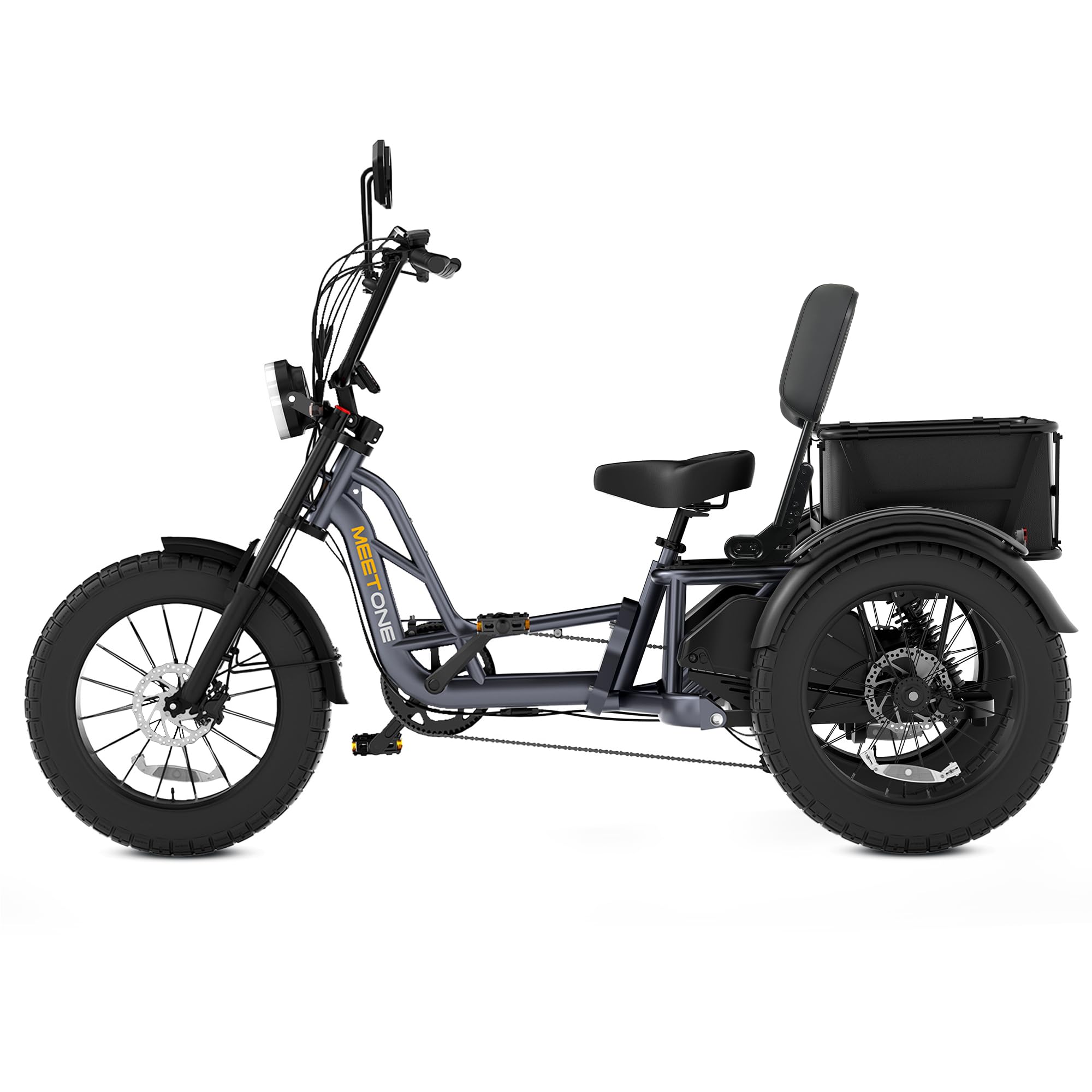 Tour Lite 1200W Rear Drive Electric Tricycle for Adults, 48V 20AH Fat Tire Electric Trike, 25MPH 110Miles, Full Suspension Etrike, Torque Sensor, Reverse & Parking, 550lbs Load (with Upgraded Parts)