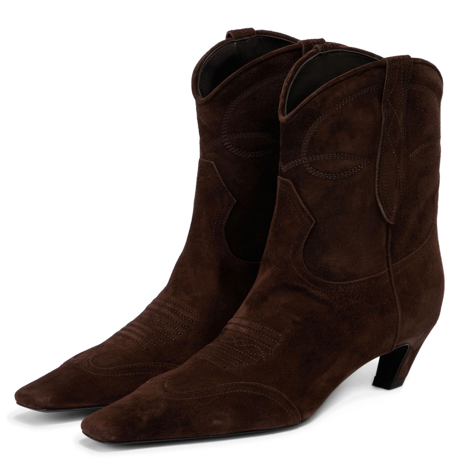 Womens Kitten Heel Western Boots Fashion Embroidered Pull On Square Toe Cowgirl Ankle Boots Fall Winter Casual Dressy