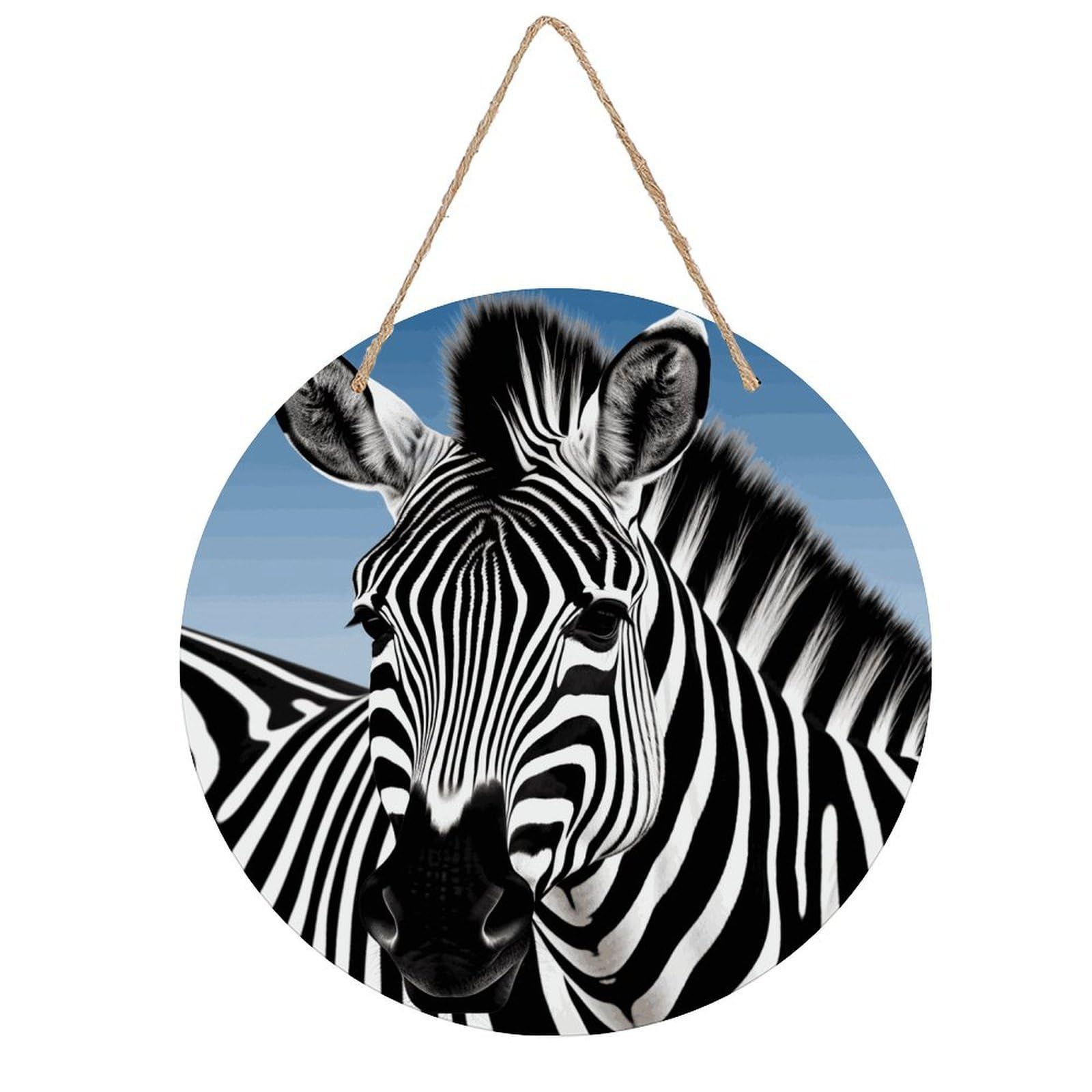 FekiLoot Zebra Wall Art Decor Round Wood Hanging Sign Decoration Wooden Circle Door Sign Round Hanging Decorative Wood Plaque Door Hanger for Home Outdoor Indoor Decoration