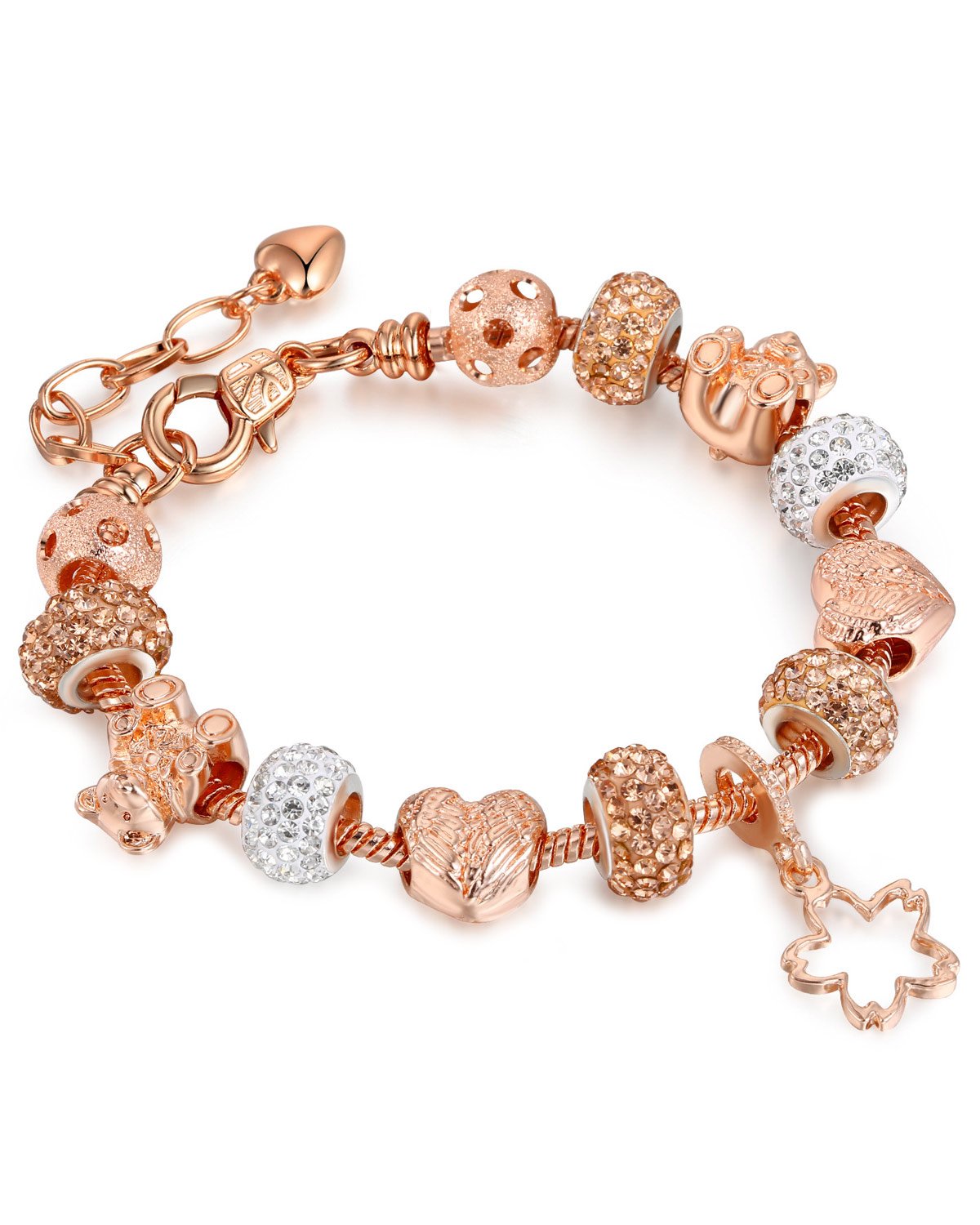 Young & Forever Gift Charismatic Charms Bracelets for Women Fashion Rose Gold Plated Love Heart Anchor Rudder Leaf Cubic Zirconia Spiritual Dream Catcher Feather Charm Bracelet for Girls