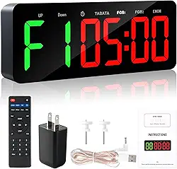 Relógio com temporizador de academia para Tabata/FBG/EMOM - Relógio de treino grande para academia em casa com controle remoto, contagem regressiva e acima | Cronômetro, temporizador digital