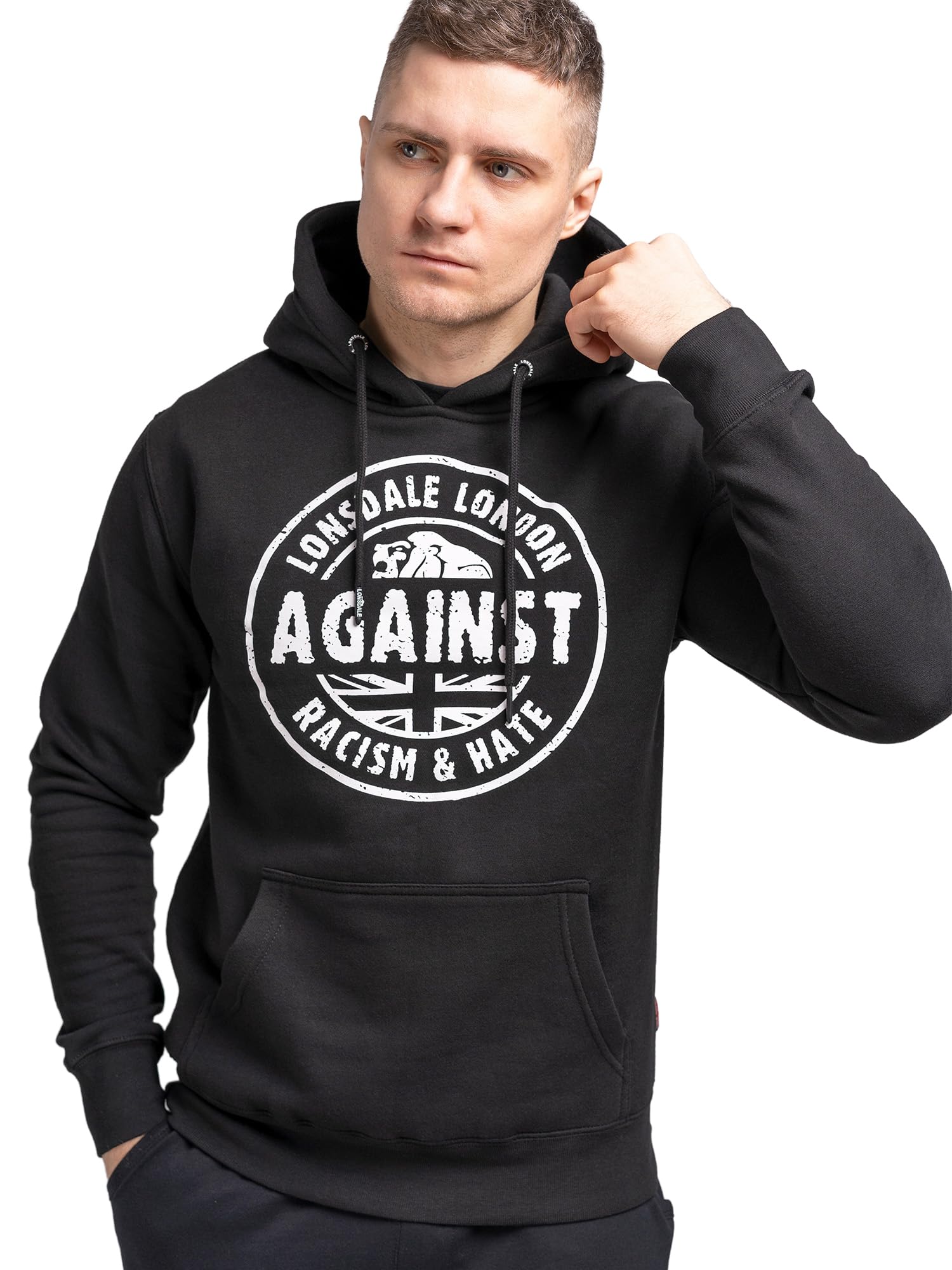 Lonsdale Men's Linford Hooded Sweatshirt, Black, Xx Large