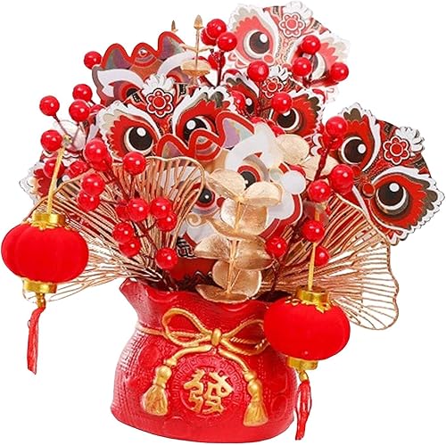 AMLESO Plantas de eucalipto florero de linterna de león flores artificiales en maceta para comedor interior estilo B