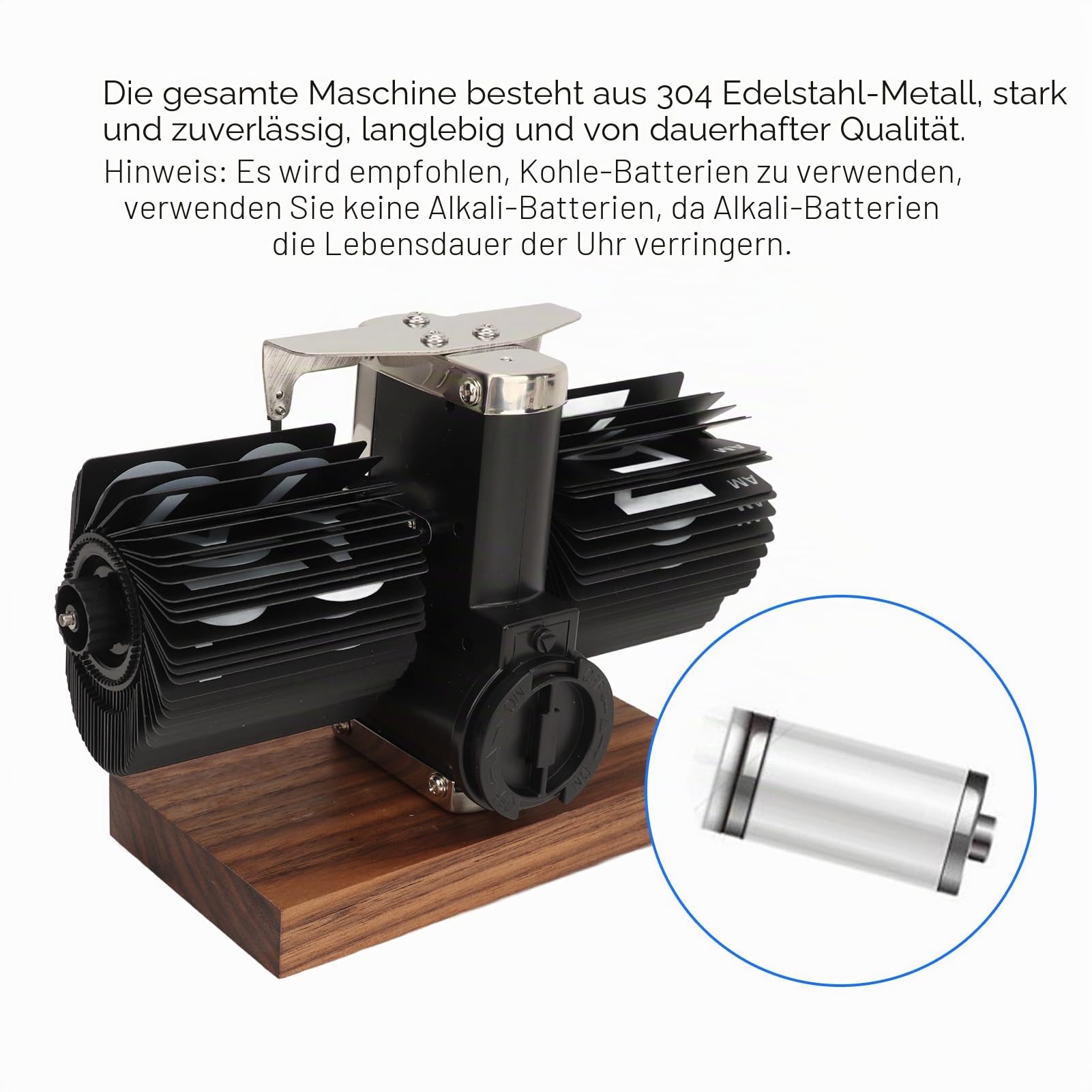 VBESTLIFE Flip-Tischuhr, Retro-Vintage-Auto-Flip-Tischuhr, Batteriebetriebene Uhr mit Großer Zahl für Heimbüro-Dekoration (Edelstahl schwarz)
