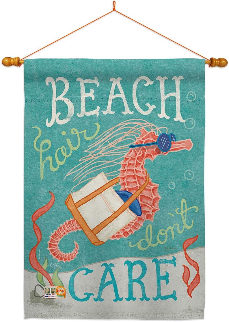 Seahorse Beach Hair House Flag Coastal Tropical Sea Shells Ocean Sand Outdoor Summer Coral Small Decorative Gift Yard Banner Made In USA 28 X 40