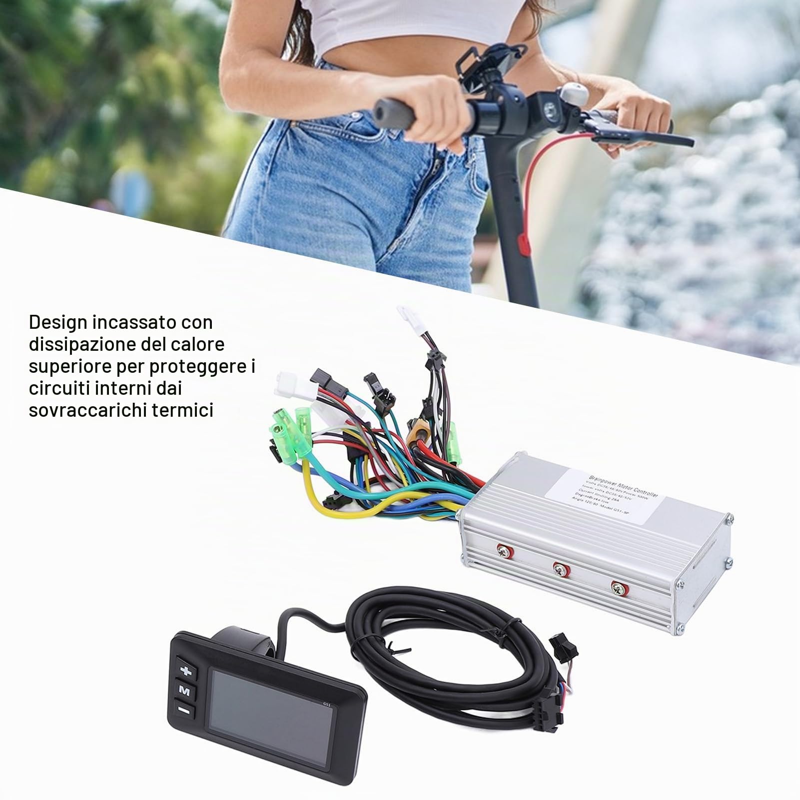 Kit Controller Brushless Bici Elettrica, 28A 36V 48V 60V 500W Controller Onda Sinusoidale 3 Modalità Centralina Bici Elettrica con Display LCD G51