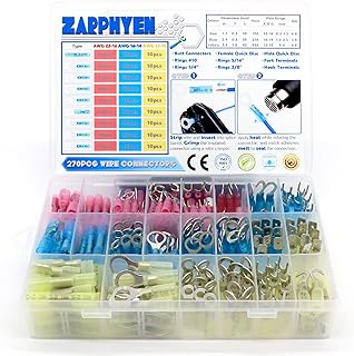 Zarphyen 270PCS Heat Shrink Wire Connector, Electrical Connectors Waterproof Crimp Butt Connectors Terminal Wiring Connector Kit Butt Splices for Automotive Boat Truck