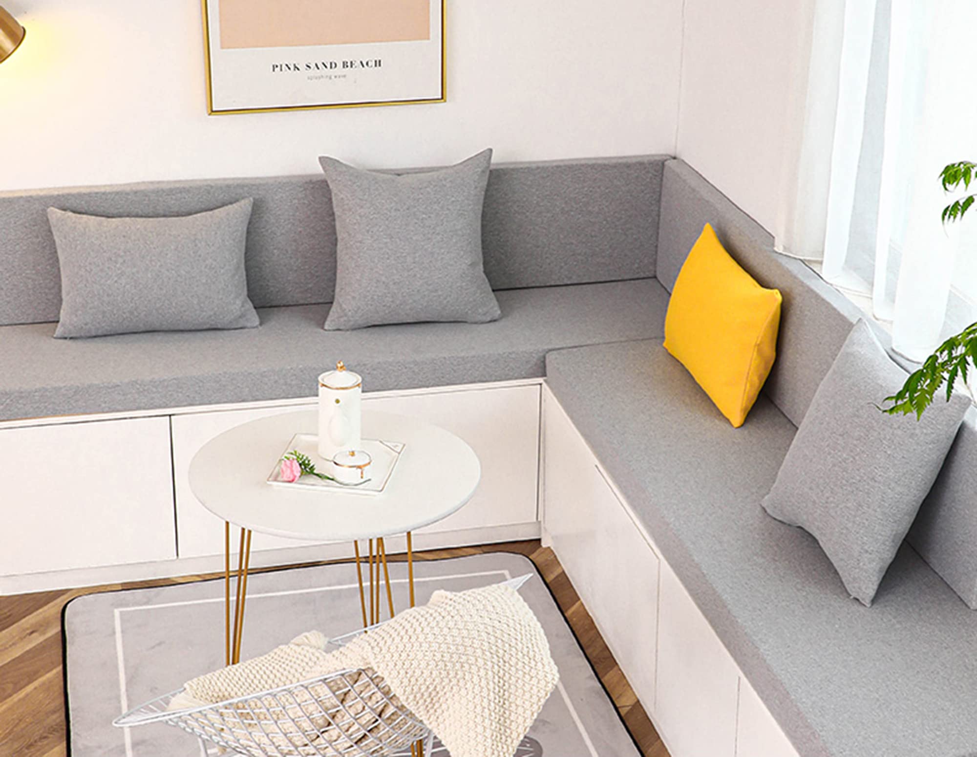 Sitzkissen Bankpolsterkissen mit Befestigungsbändern 90/120/150/200/260 cm langes Sofakissen 5 cm dickes Stuhlkissen Sitzmatte Kissen Rückenlehne Matratze für Innenmöbel 130 x 30 x 5 cm Beig