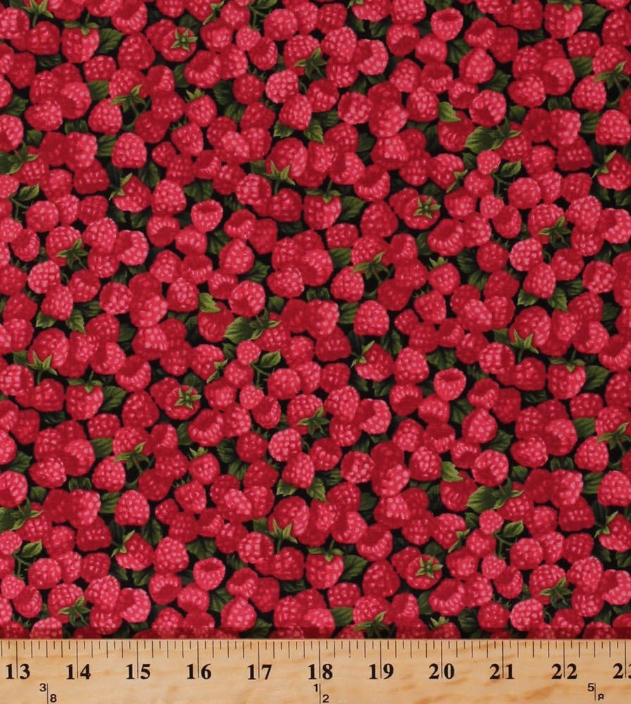 Cotton Raspberry Raspberries Berry Berries Farm Fresh Fruits Foods Cooking Gardening Gardeners Red Farmer J Garden Party Cotton Fabric Print by The Yard (120-13331)