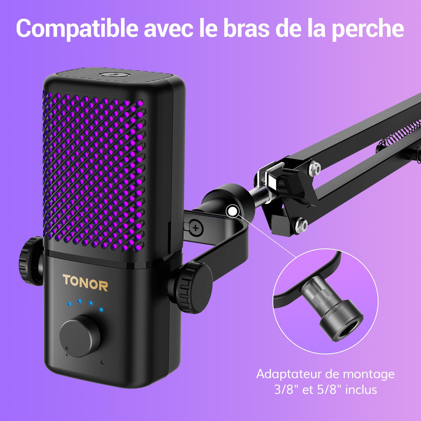TONOR Micro Gaming Compatible avec Xbox, Microphone de Streaming à Condensateur RGB avec Autonomie de Batterie de 30 Heures, Coupure du Son en Un Clic, 200cm,TCX3