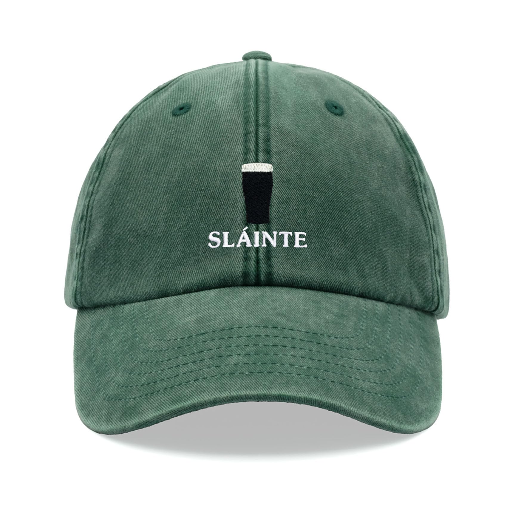Sláinte Pint Baseball Cap Vintage Washed Unisex Dad Hat Adjustable Beer Stout Drinker Bottle Green