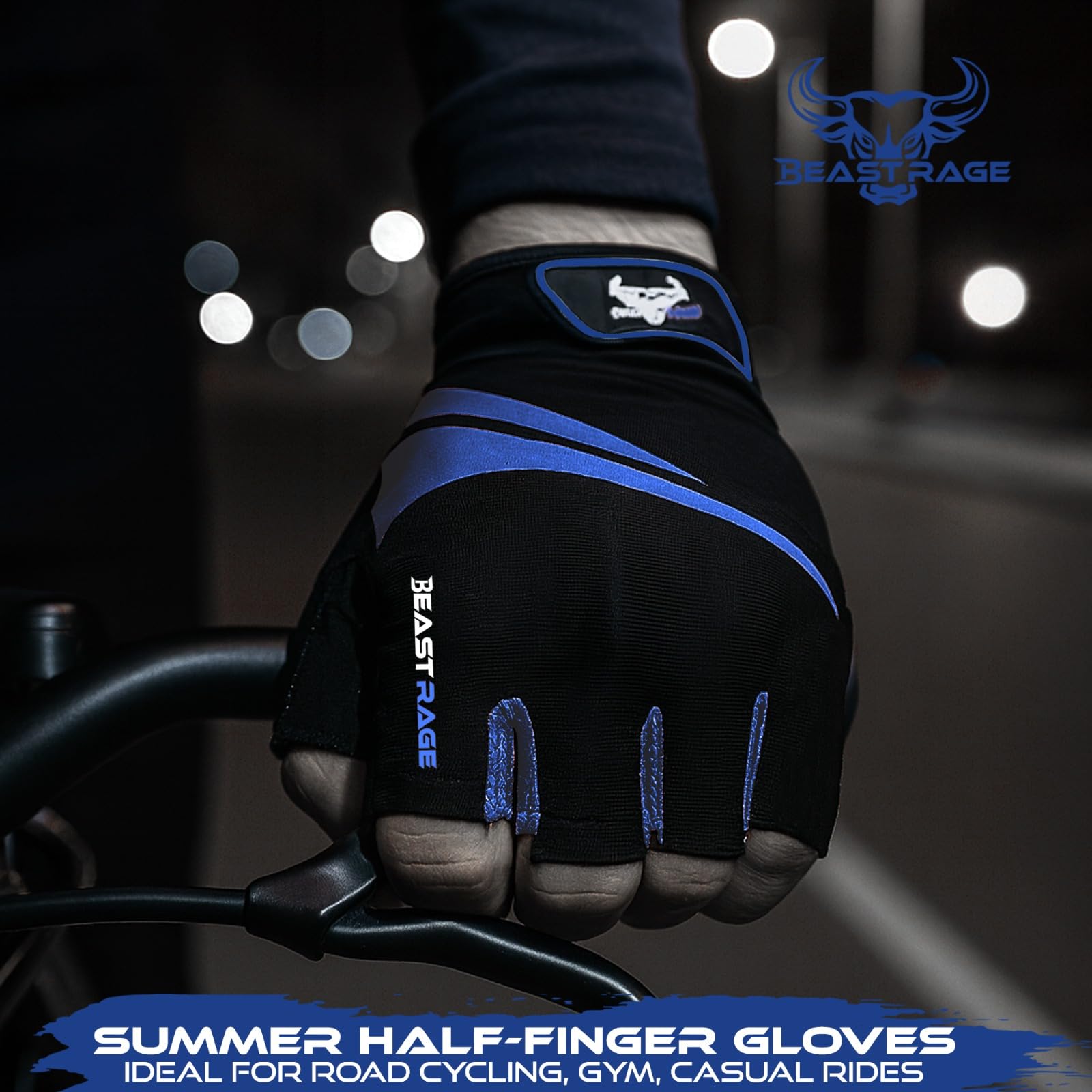 BEAST RAGE Guantes de ciclismo de medio dedo para hombres y mujeres, guantes de bicicleta transpirables sin dedos con palma antideslizante, absorción de golpes, acolchado de gel para ciclismo de