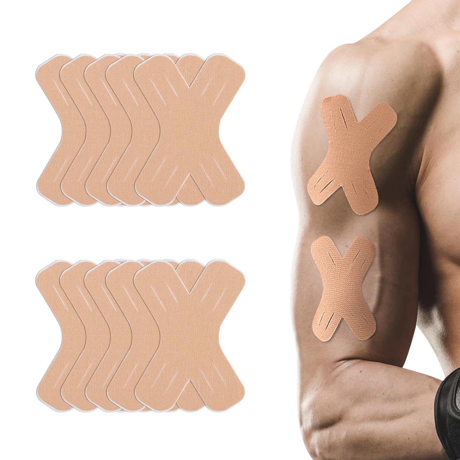 Azonee 20 PCS Kinesiology Tape Muscle Support Elastic Athletic Sports Tape Therapy Recovery Adhesive X Type for Knees Joint Shoulder Pain Relief Support Knee Ankle Muscle Kinetic Sport Dynamic