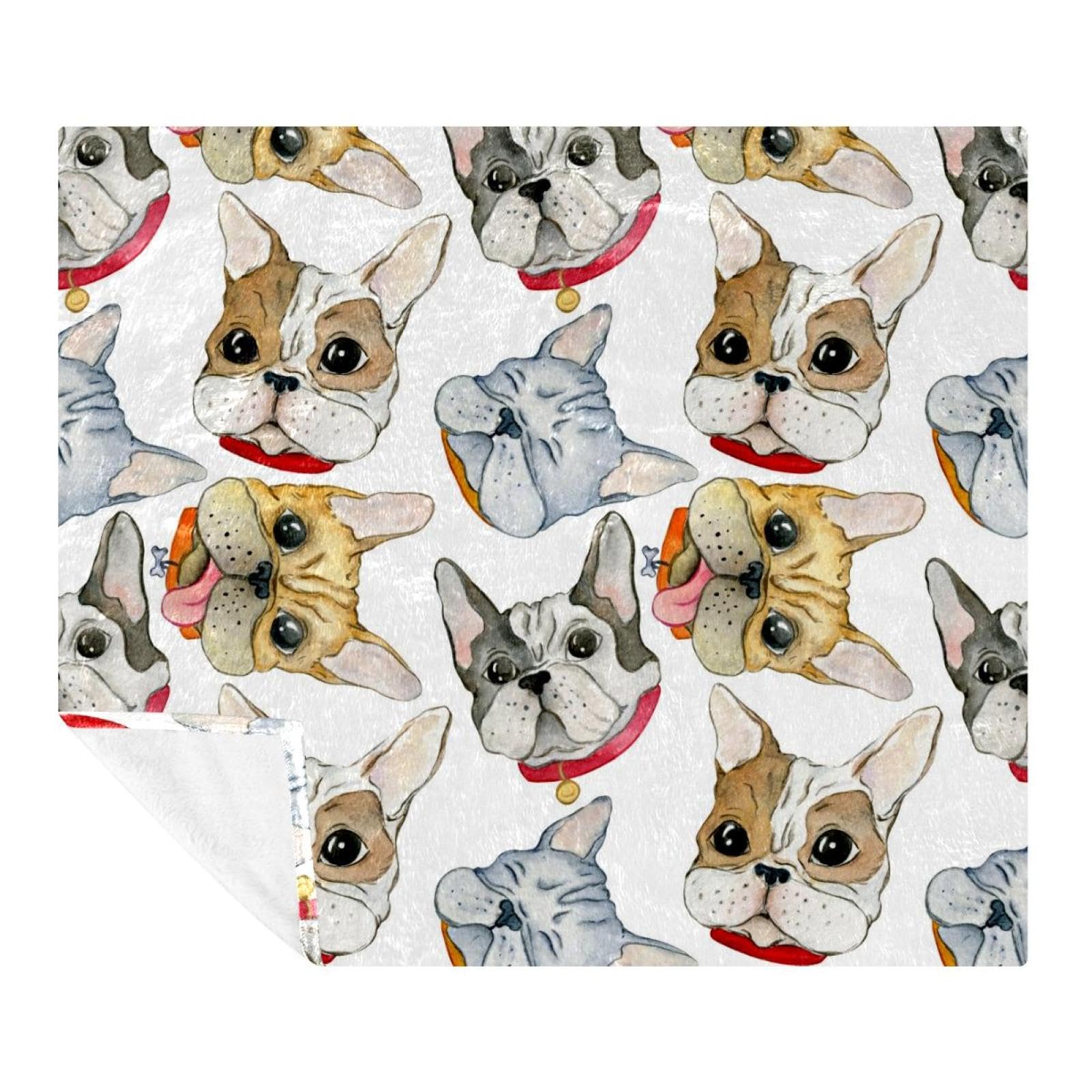 Couverture polaire microfibre légère bouledogue pour lit et canapé
