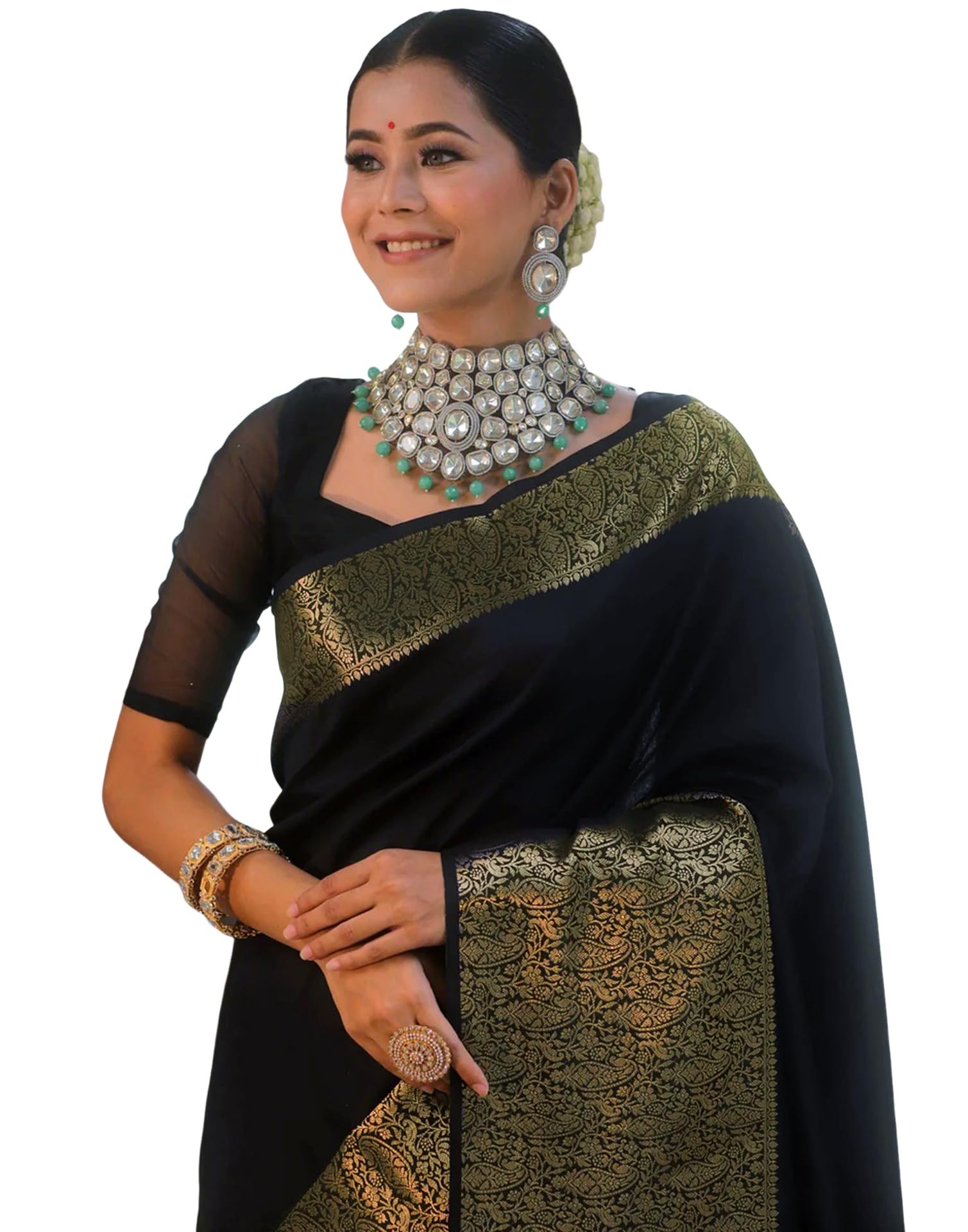 SIRIL Women's Soft Banarasi Silk Jacquard Saree with Unstitched Blouse Piece