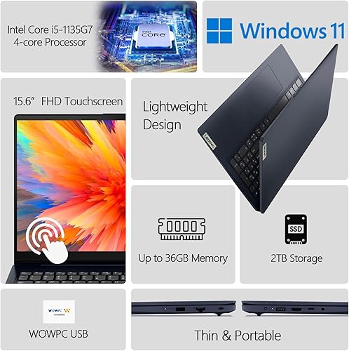 Miniatura 2 de Lenovo Portátil con pantalla táctil de 15,6", procesador Intel Core i5-1135G7, 20 GB de RAM, SSD de 512 GB, IdeaPad 3, pantalla FHD de 15,6