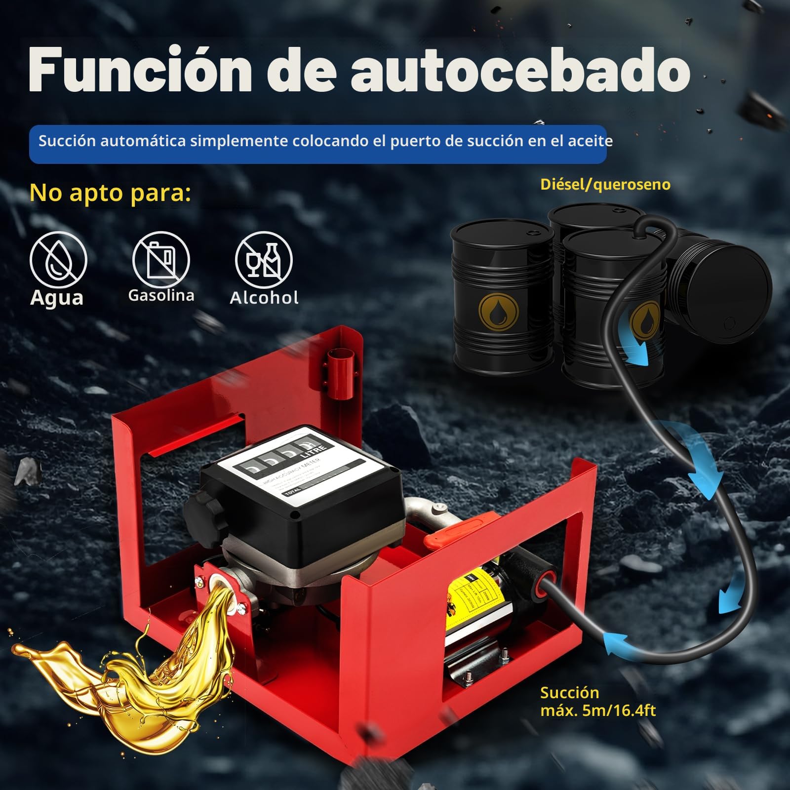 Bomba de diésel, 230V, bomba de gasóleo premium bomba de combustible, bomba de aceite autoaspirante, estaciones de servicio móviles, con mangueras y pistola dispensadora, asa para estación de servicio