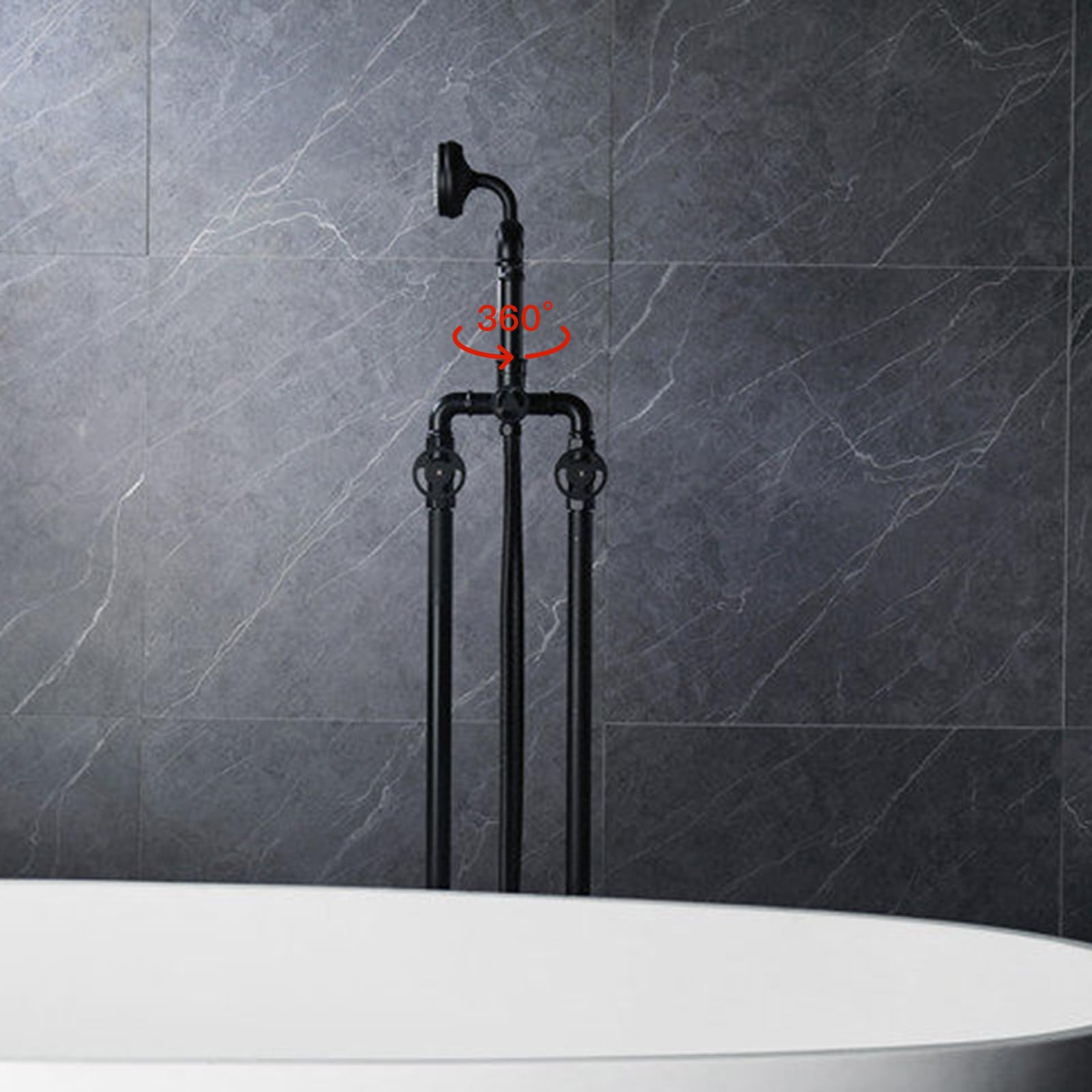 Grifo Mezclador de Bañera Y Ducha Independiente Grifo de Bañera Negro de Doble Manija con Rotación de 360° para Agua Caliente Y Fría de Latón