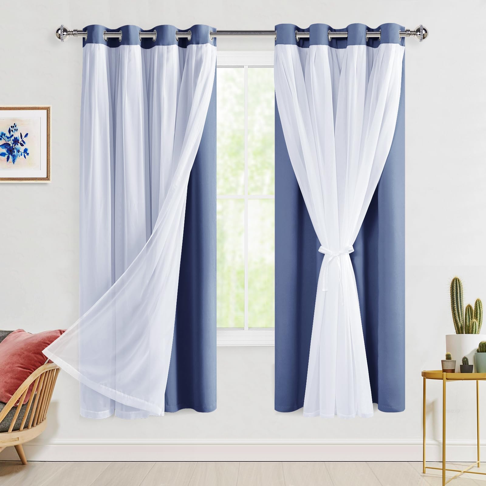 Rideaux occultants isolation thermique bleu brume Hiasan 160cm