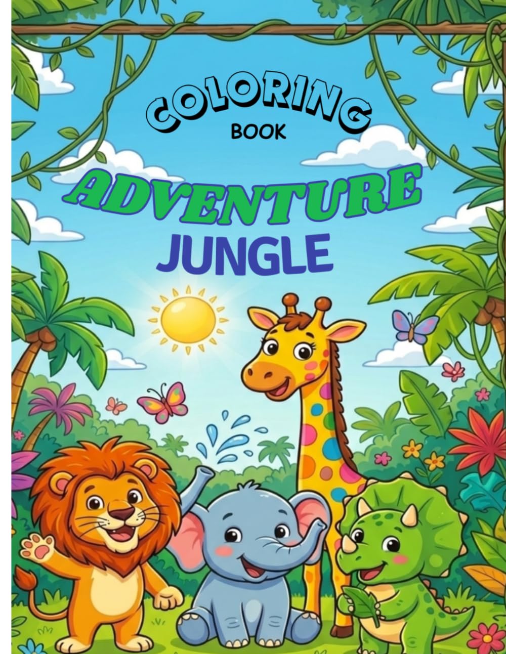 Jungle Adventure Coloring Book: Cute and Easy Animal Coloring Pages for Kids Ages 3-8, Fun Jungle Designs for Toddlers