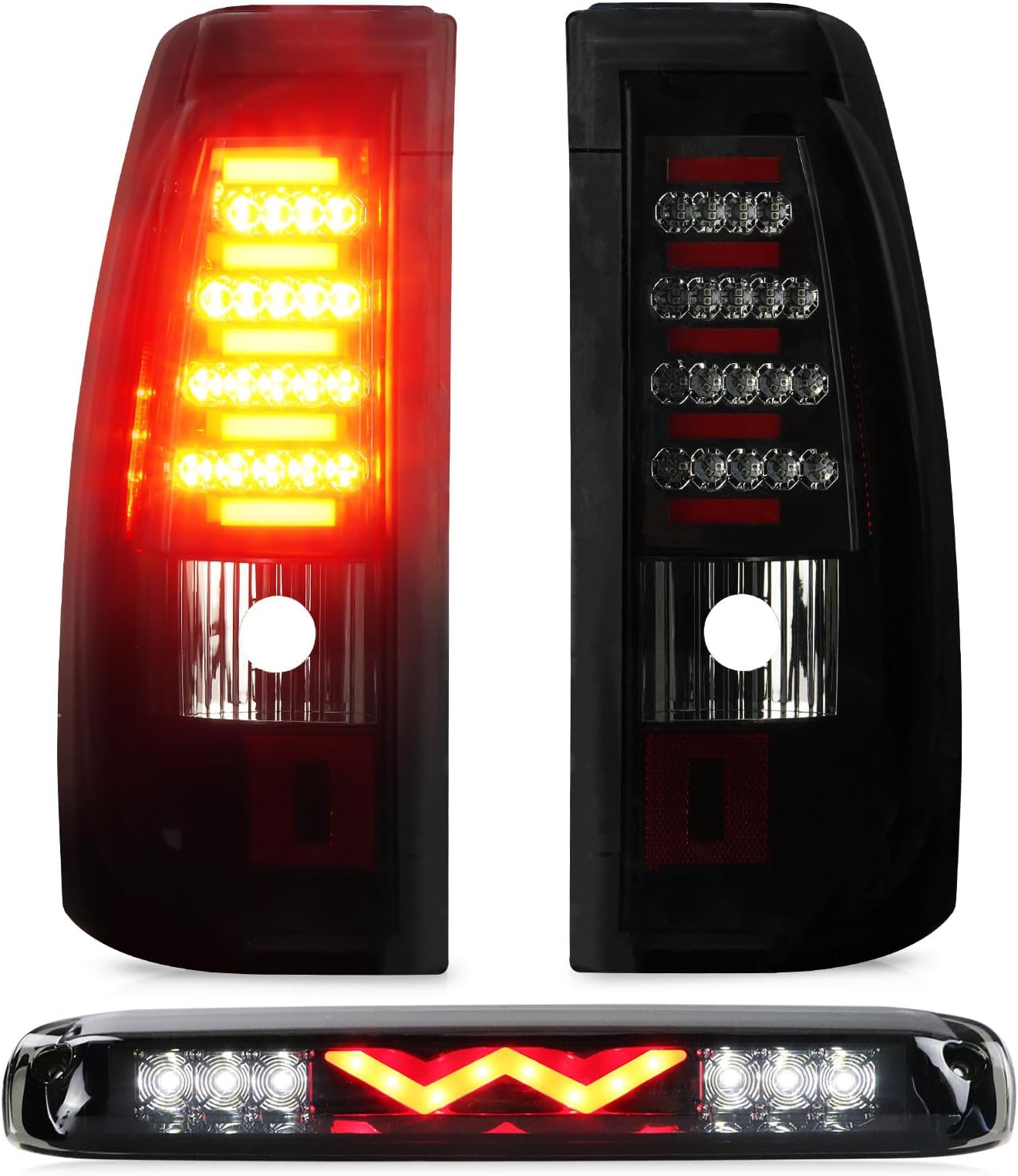 Tail Light + 3rd Brake Cargo Lamp for Chevy Silverado 1500 2500 2003-2006, GMC Sierra 1500 2500 3500 & 1500 2500 HD 2004-2006, Third High Mount Stop Light Rear LED Taillight GM2800174 GM2801174