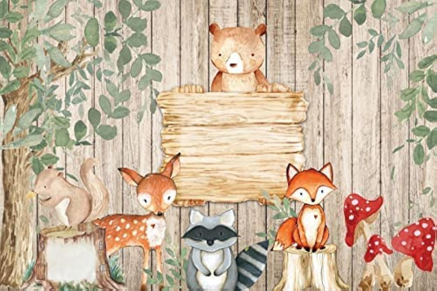 Yeele 7x5ft Woodland Animals Backdrop Cartoon Deer Fox Bear Squirrel Safari Jungle Animals Photography Background Kids Boy Girl Newborn Baby Shower Birthday Party Decoration Photo Booth Props