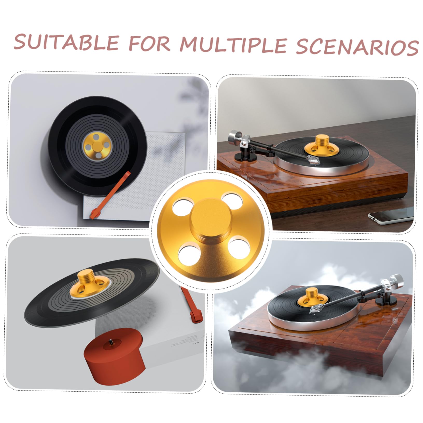 Peso per Dischi Vinile Oro in Lega di Alluminio per Giradischi | Riduce Vibrazioni e Attrito, Appoggio Feltro, Finitura Elegante e Look Lussuoso