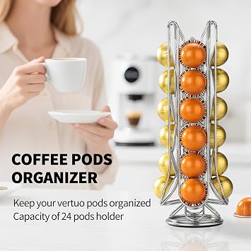 Vertuo Pod Holder,Coffee Pods Holder Stand for Nespresso Vertuo Pods,360 Rotating Coffee Pod Storage for 24 Pods Space-Saving Coffee Station Organizer