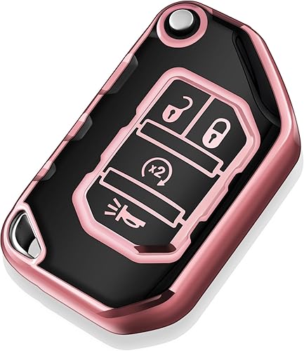 Miniatura 6 de Tukellen Funda para llavero Jeep de TPU suave, protección completa, compatible con Jeep Wrangler JL JLU Gladiator Flip 2018-2022 (rojo)