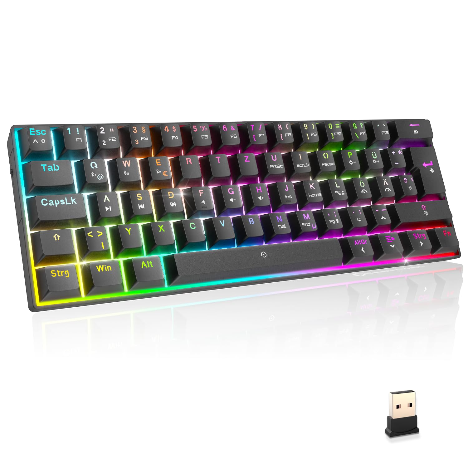 EMPIRE GAMING - K246 Tastiera da gioco senza fili TKL 65% WiFi Type-C - Switch meccanici MX Red (DE-QWERTZ) - per PC/PS4/PS5/Xbox - Effetti RGB 22-62 tasti