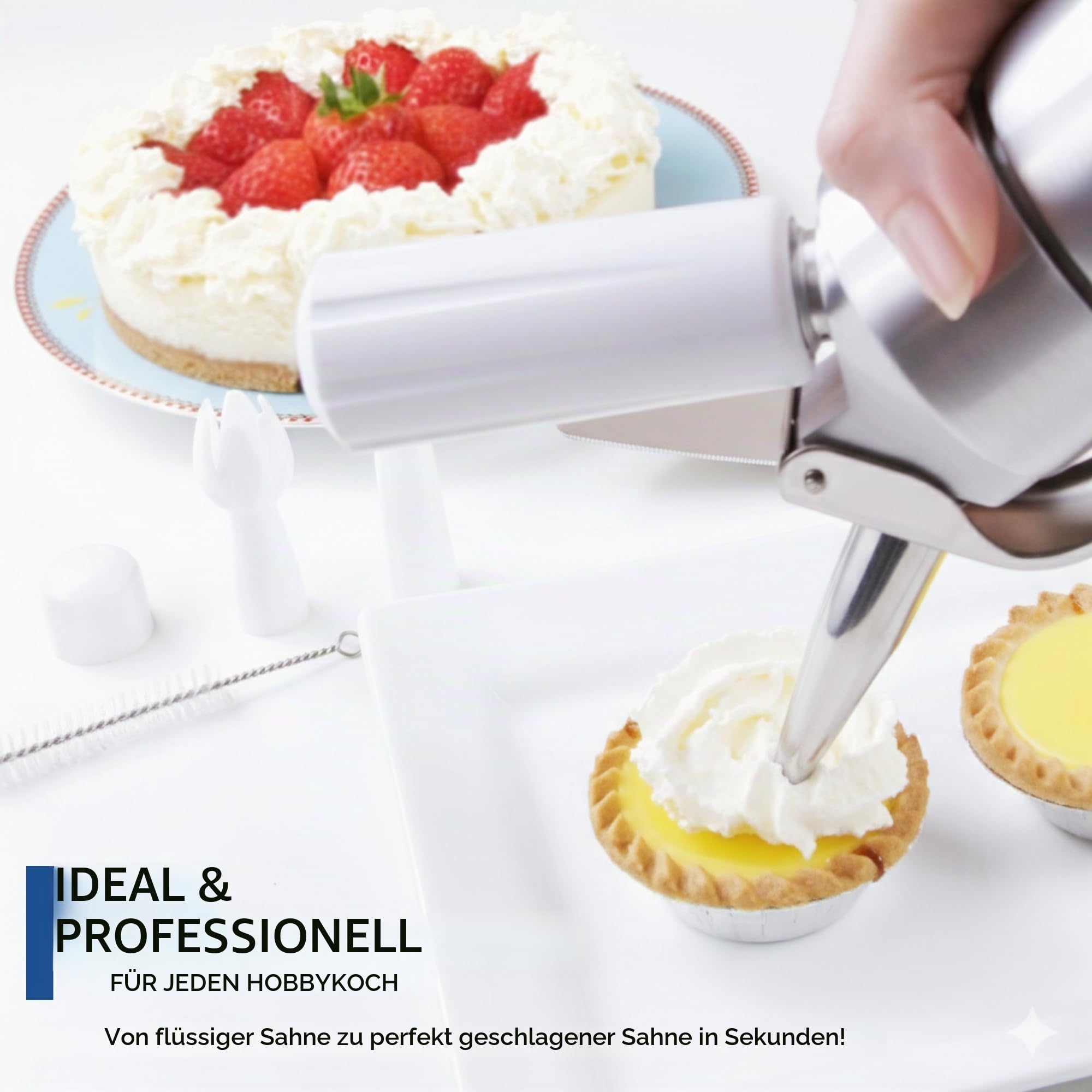 ICO Sahnespender 500ml Aluminium Sahnesyphon kompatibel mit 8g Sahnekapseln - Professionelle Espuma Flasche für Schlagsahne, Desserts und Saucen