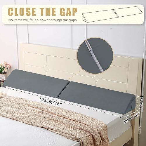 Miniatura 6 de DECMAY Almohada de cuña de cama tamaño King para cabecero, relleno de espacio de camacolchón, almohada de cuña de cabecero, cuña de almohada