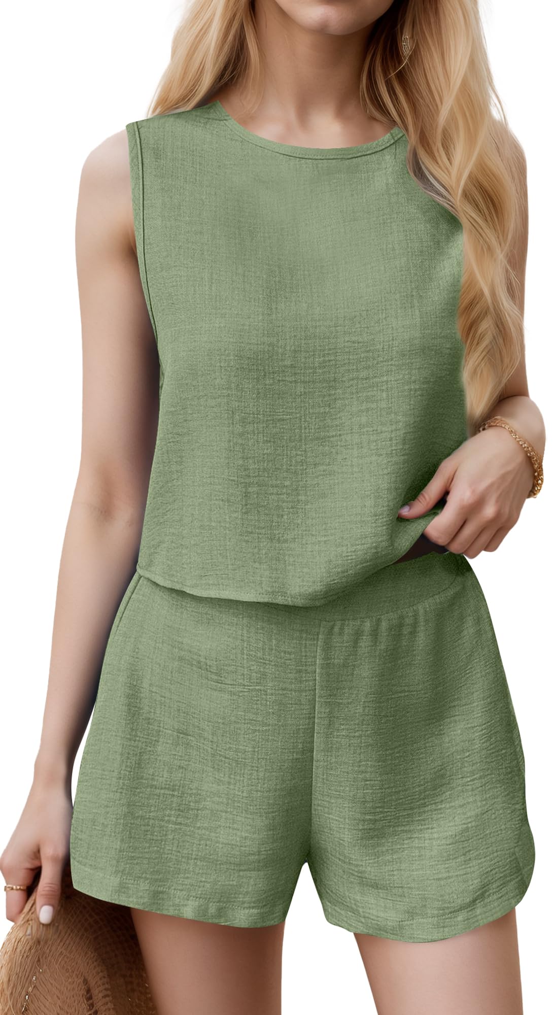 FEOYA Two Piece Sets for Women Crewneck Crop Tank Tops and Shorts Matching Sets Casual Lounge Set Summer Vacation Outfits