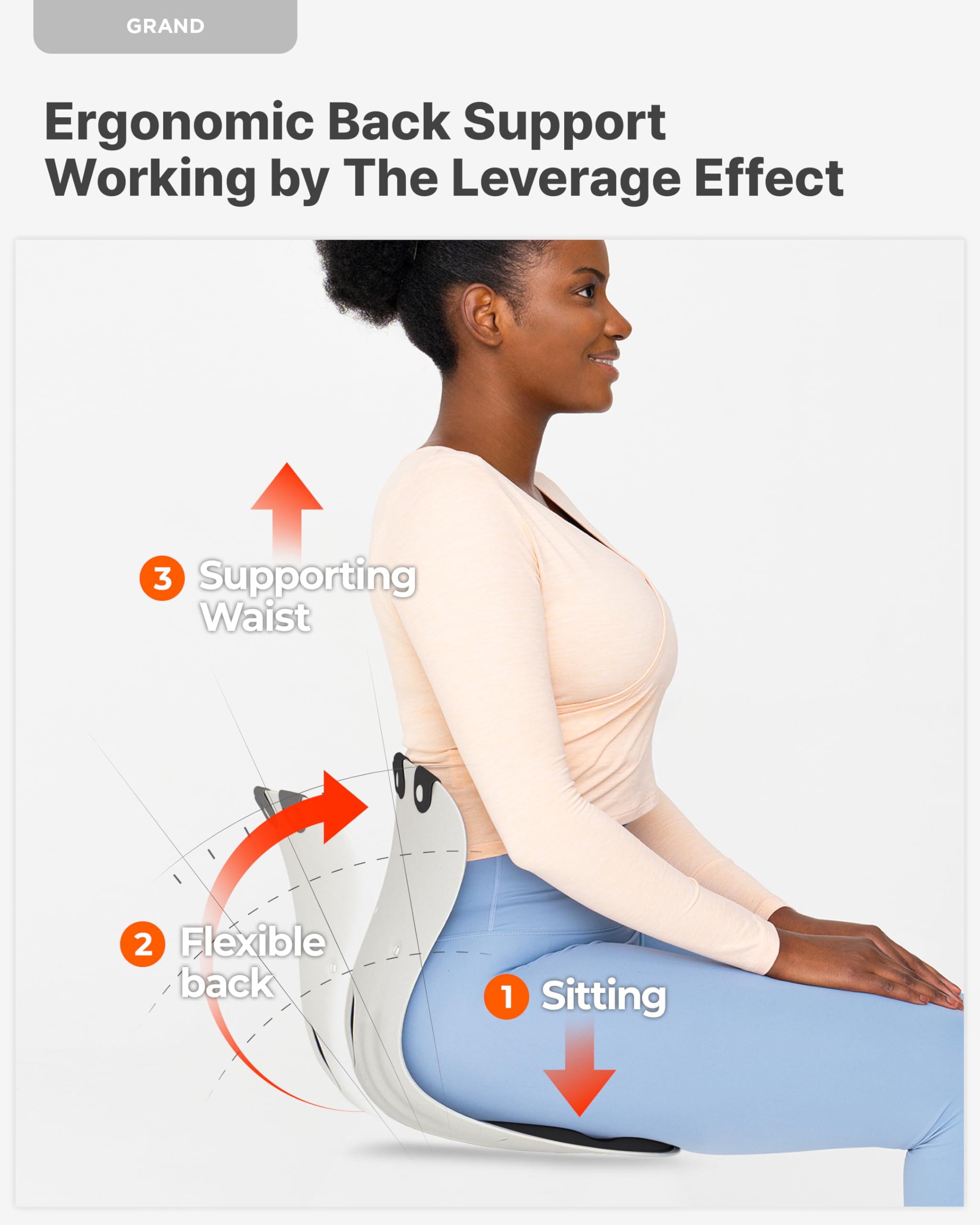 curble Ergonomiczne podparcie oparcia krzesła, podparcie lędźwiowe dla dobrej korekty postawy i łagodzenia bólu pleców, idealne na krzesło biurowe, siedzisko podłogowe i do pracy w domu, opatentowane