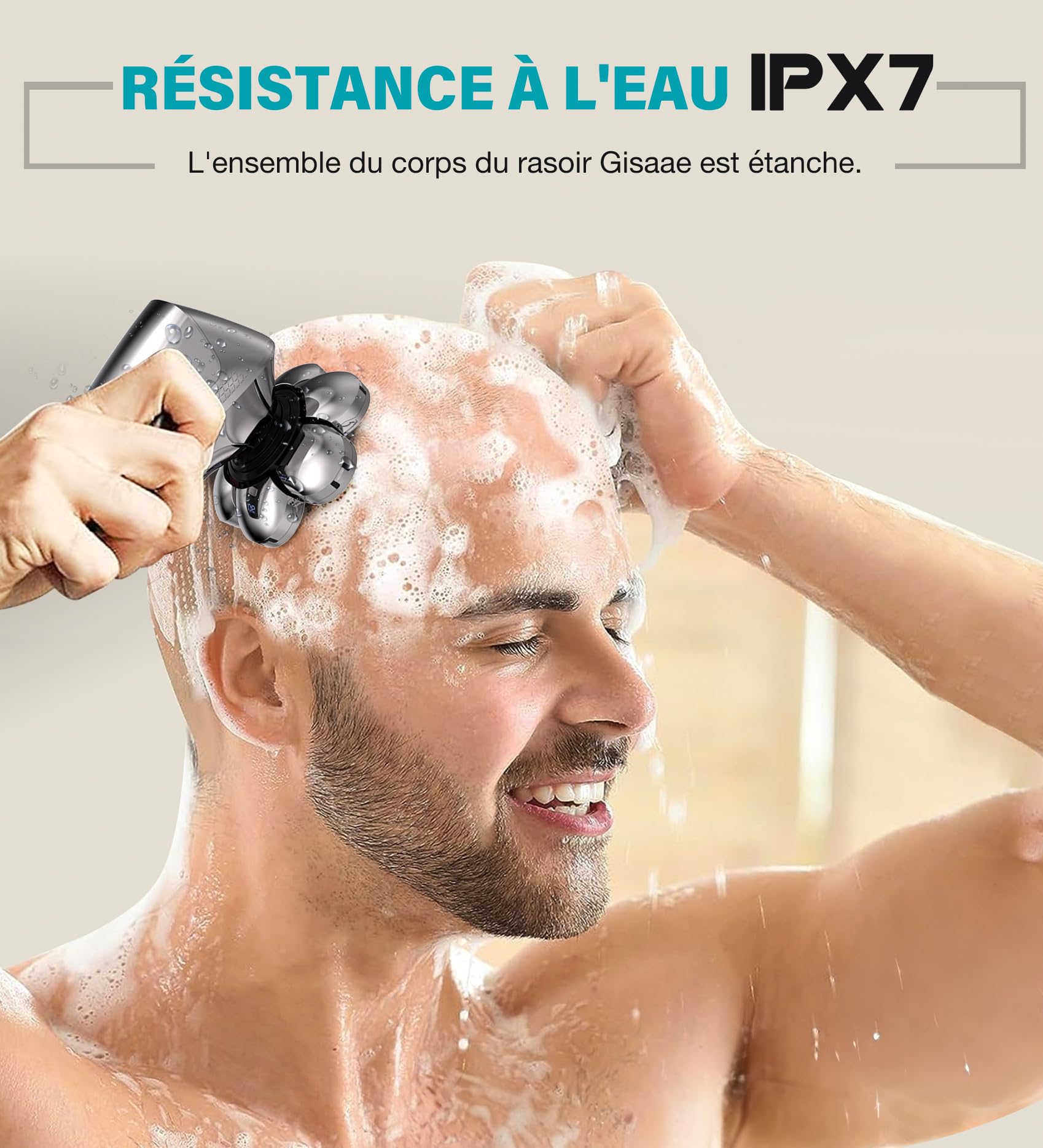 Rasoir Tete Chauve Homme, rasoir 7D amélioré pour hommes chauves, rasoir électrique humide/sec étanche IPX7, kit de toilettage de barbe avec écran LED, rasoir rechargeable pour tête chauve