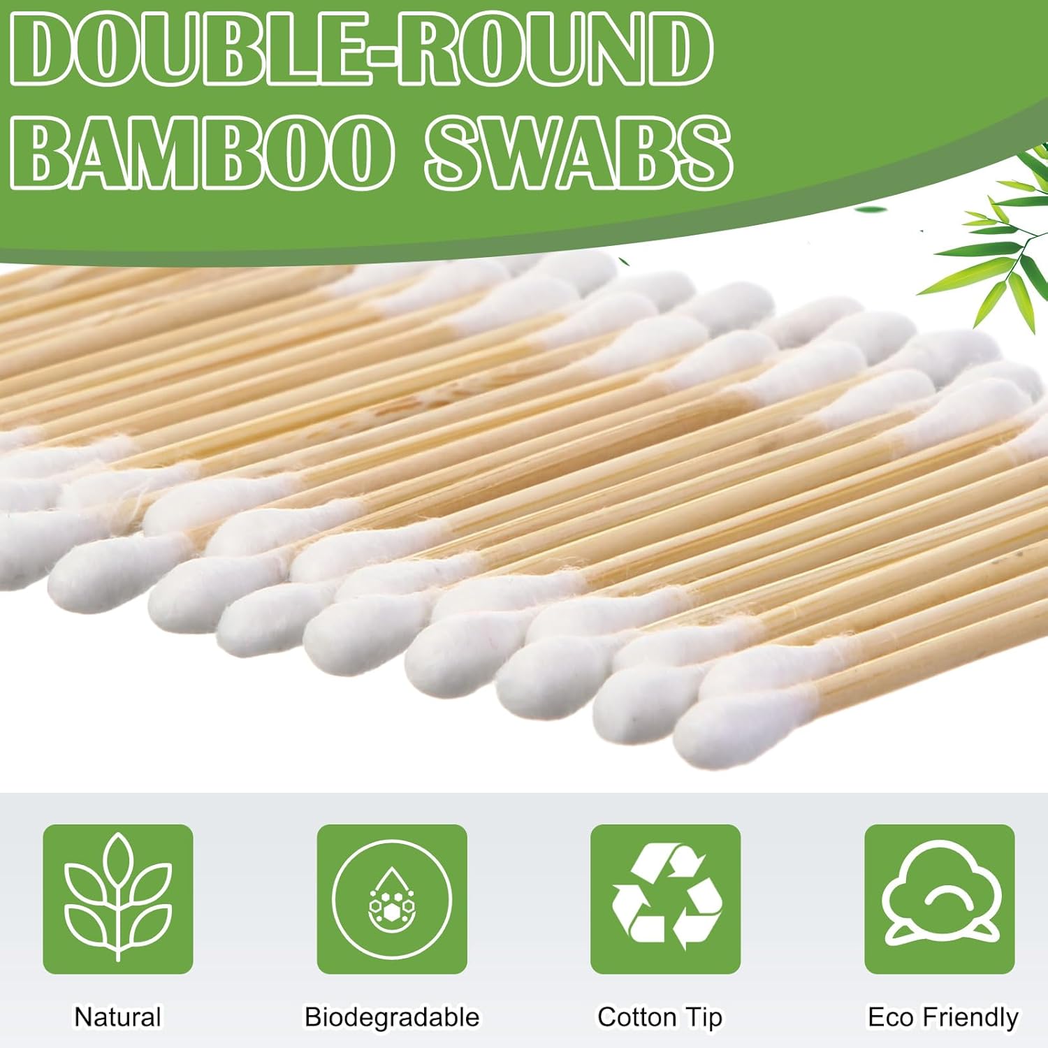 5000 Count Bamboo Cotton Swabs Double Buds Organic Cotton Swabs with Tips for Ears Sterile Tipped Applicator Makeup Swab Daily Makeup Eye Cleaning(Round,White)