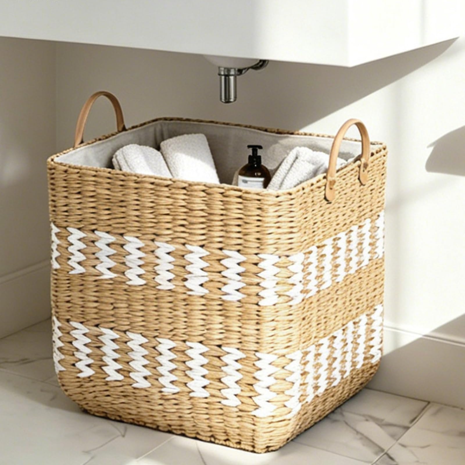 Cesto Porta Biancheria Cestino Organizer Contenitore in Stile Intrecciato Struttura Solida Liner Rimovibile Manici Confortevoli per Trasporto Adatto per Bucato Guardaroba
