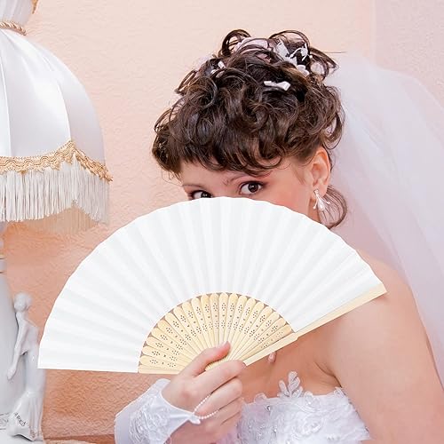 Miniatura 7 de MCEAST 30 ventiladores plegables de seda con marcos de bambú, ventilador de mano plegable para regalos de boda, recuerdos de fiesta, decoración del