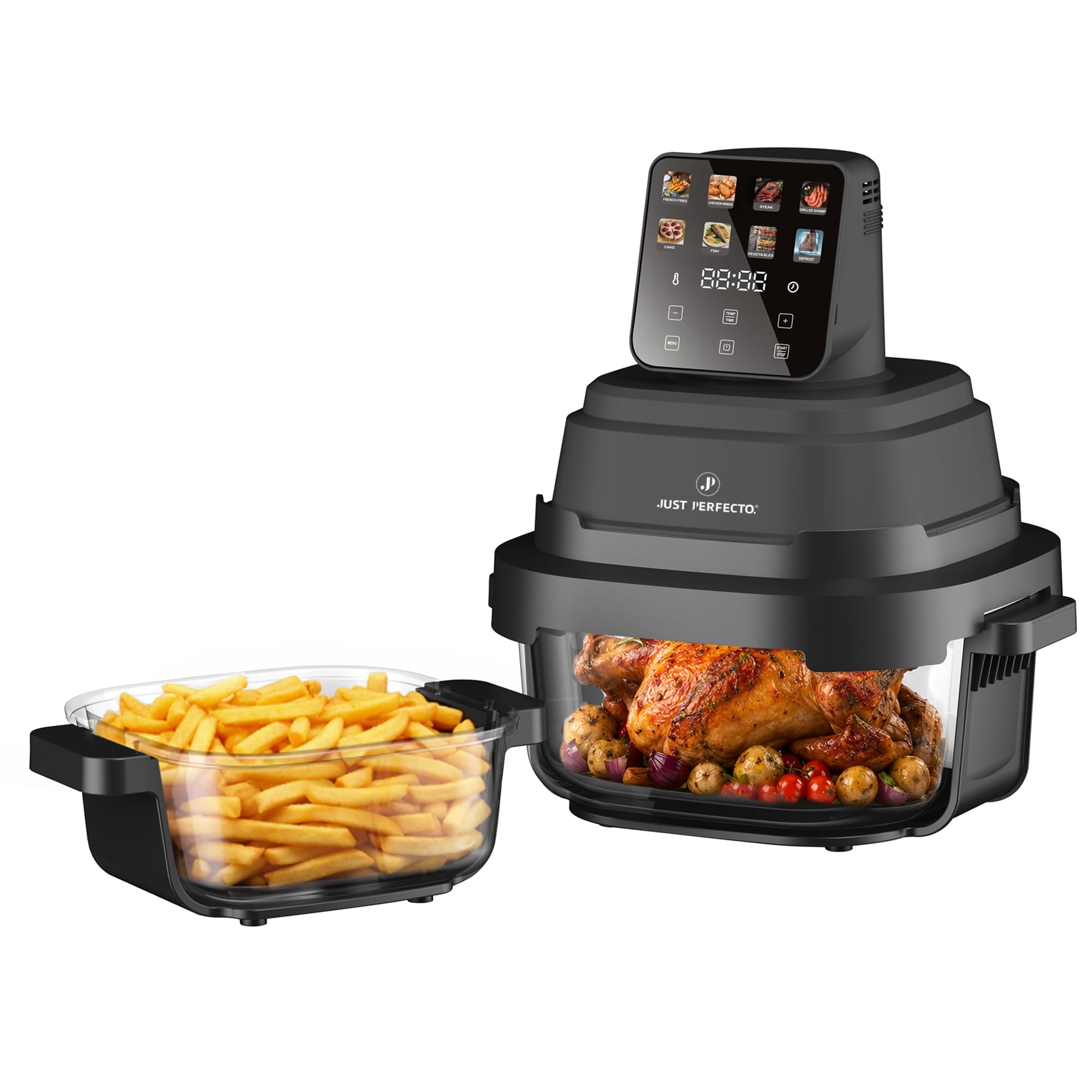 Just Perfecto Friteuse sans Huile Verre 1,5L + 4L Cuve Transparente Noir