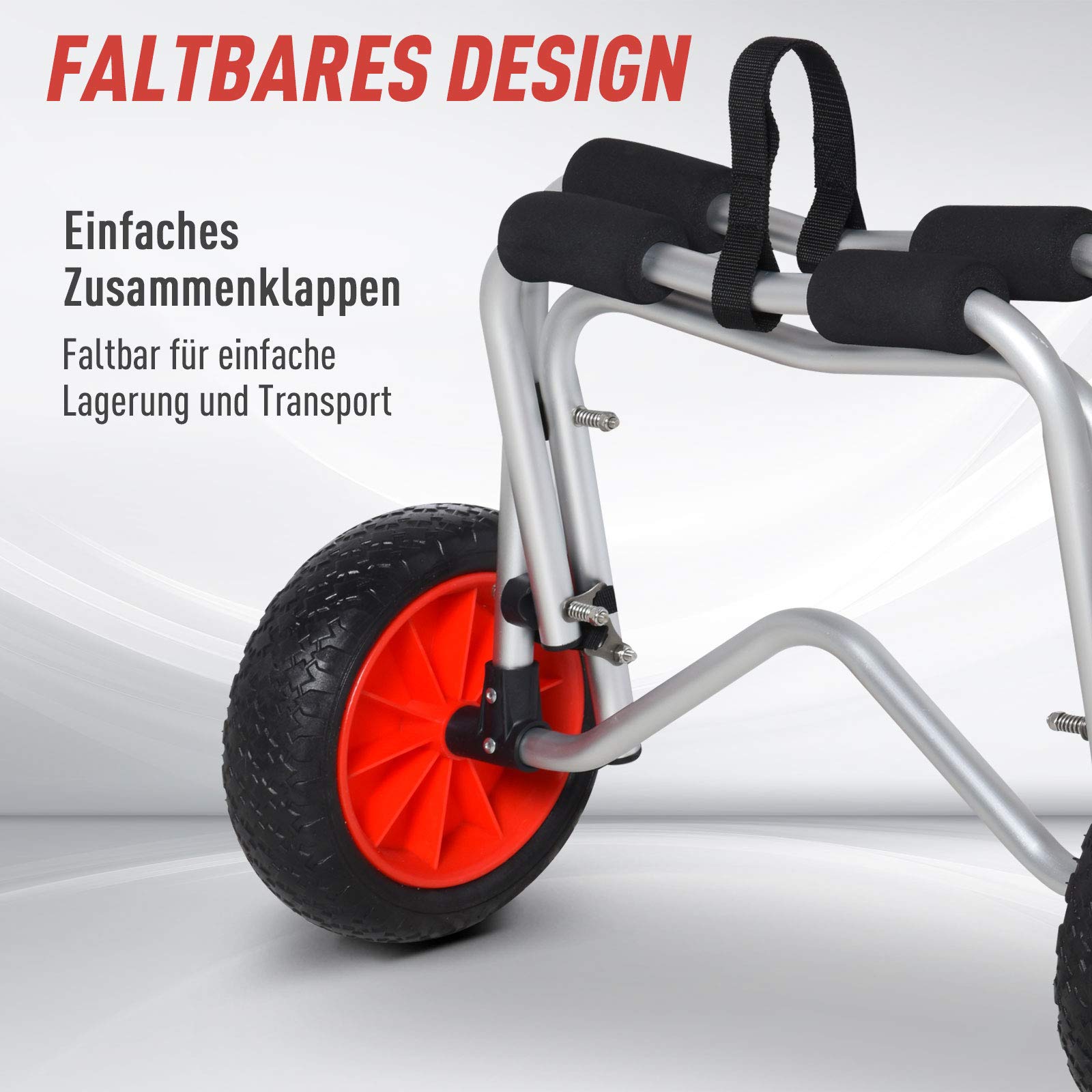 HOMCOM Alu Kanuwagen Kajakwagen Surfwagen klappbar mit Gurt Kunstleder-Räder Silber bis 75 kg 68 x 44,5 x 40 cm