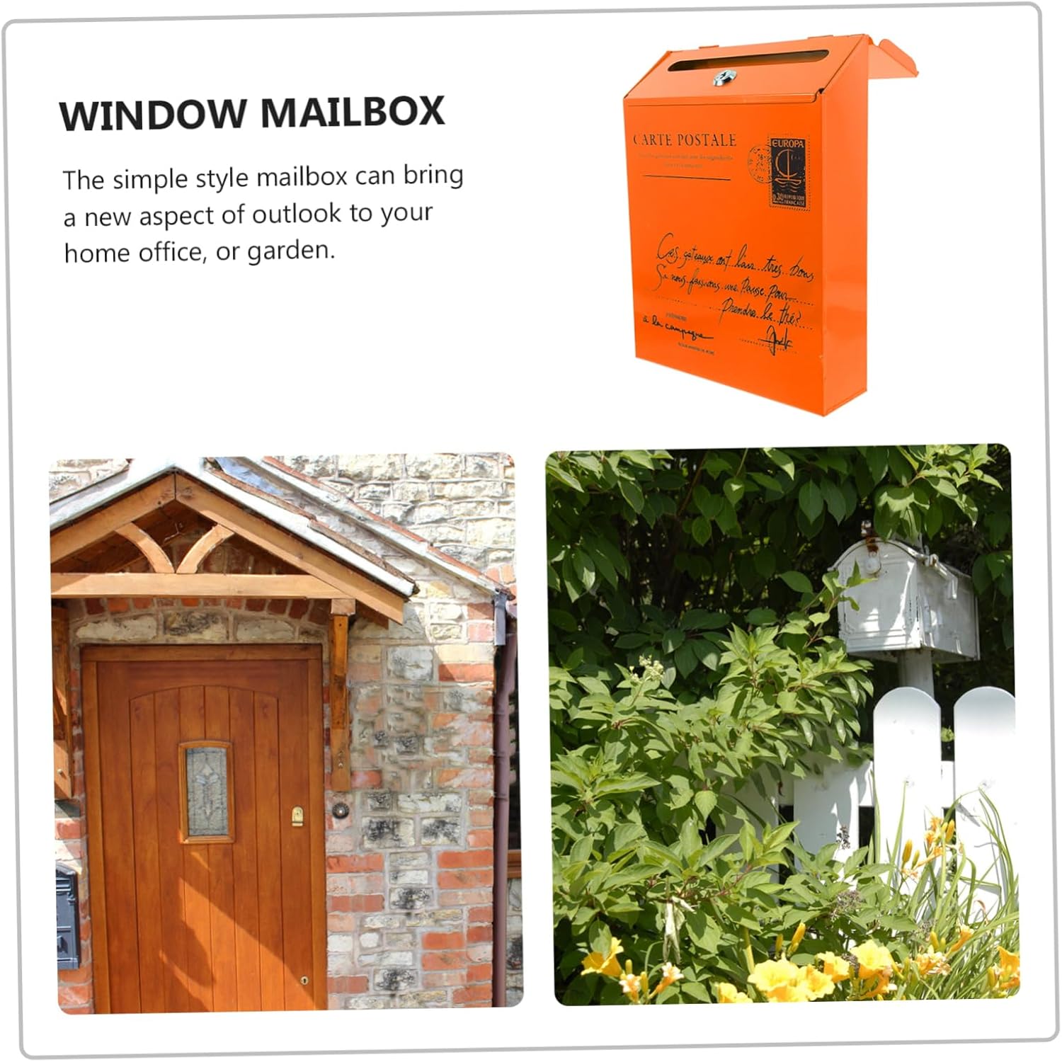 Vintage Wall Mount Mailbox with Lock Antique Iron Letter Box for Outdoor Decor Elegant Retro Design for Garden and Key Orange
