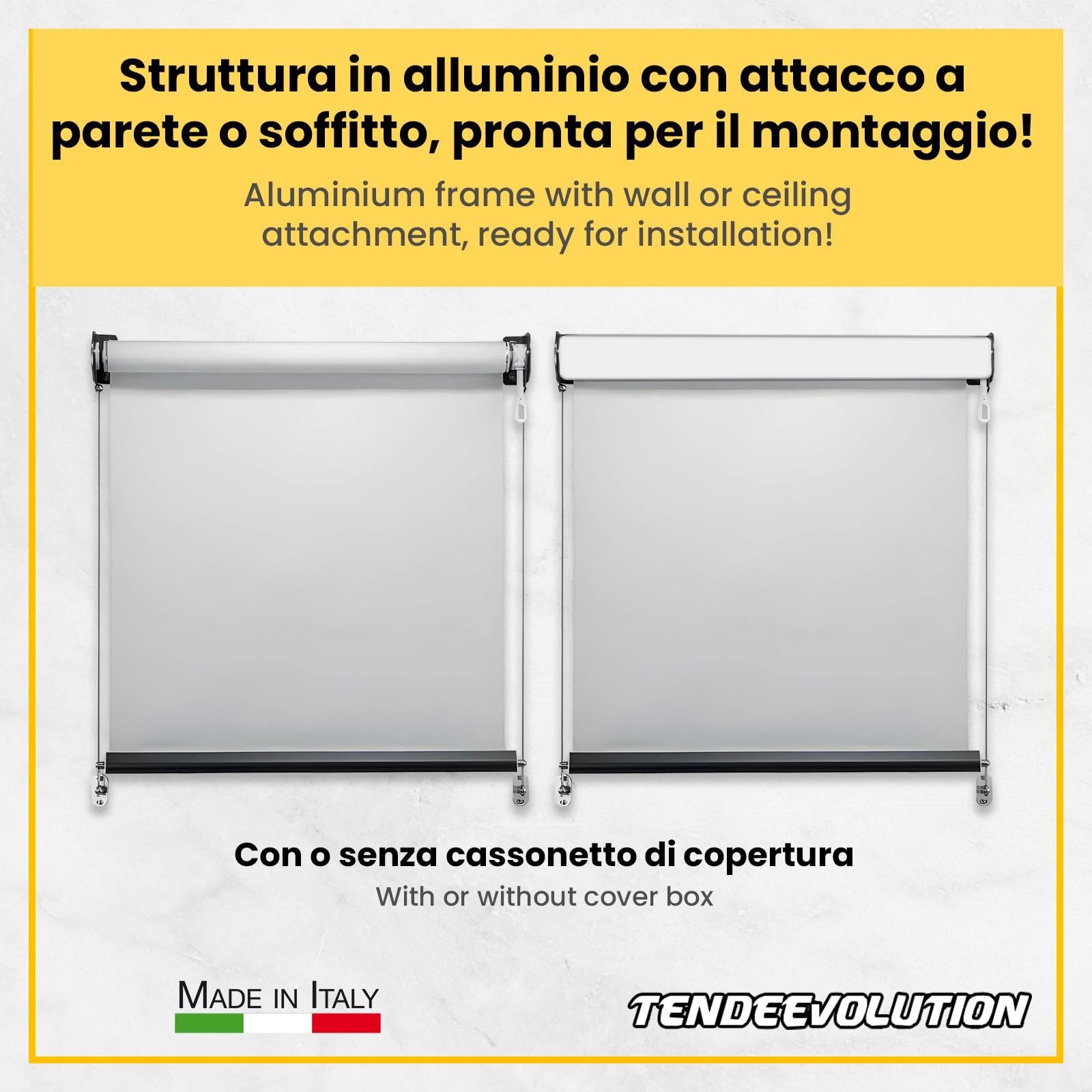 Tenda a Rullo per Esterno a Scorrimento con Cavi Acciaio Laterali, Tenda da Sole in PVC o Tempotest Parà, Colori e Misure Personalizzabili (ALTEZZA DA 1 CM A 200 CM, LARGHEZZA DA 121 CM A 200 CM)