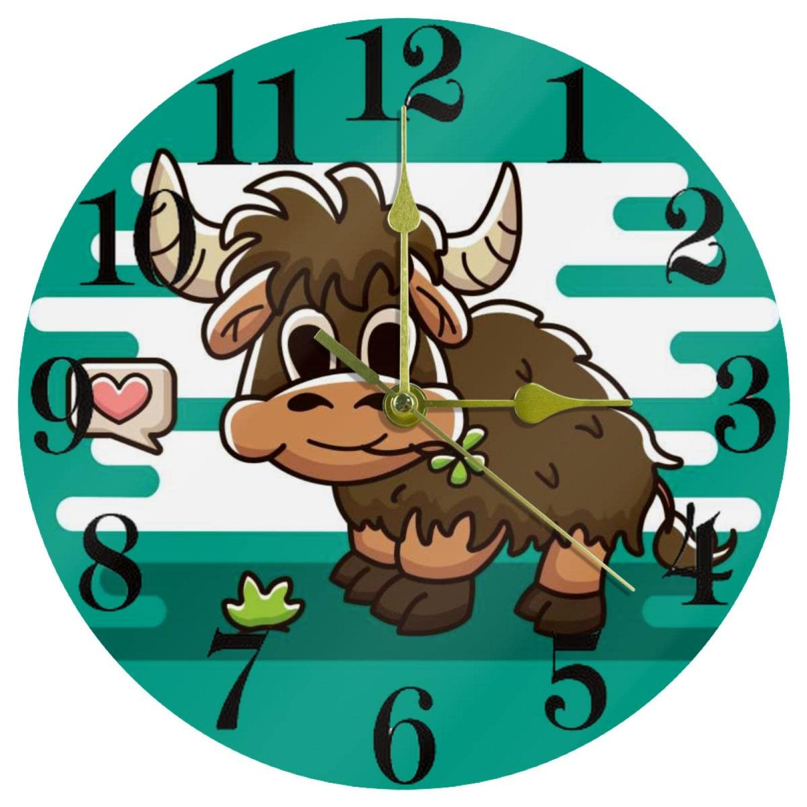 Horloge murale ronde silencieuse Yak de 25,4 cm pour cuisine et bureau