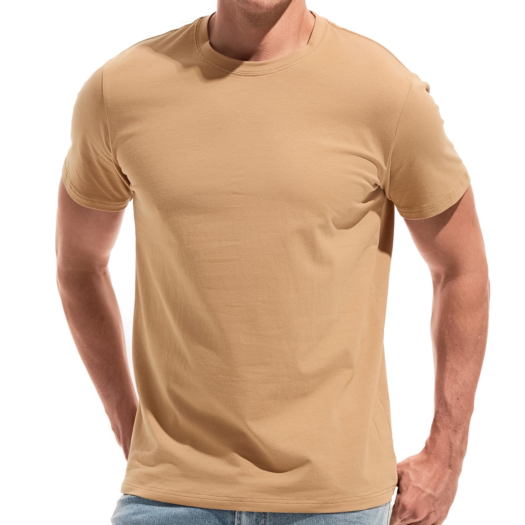 VEIISAR Herren Baumwoll T-Shirt (190g) - Mitteldickes Basic mit Rundhals, Weich & Dehnbar - Bequemer