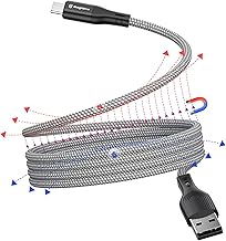 Magtame Coiled USB-C Magnetic Cable USB-C to USB-C Cable 1m Retractable USB-C Cable Nylon Braided Type C Fast Charging USB-C Cable Compatible with Samsung