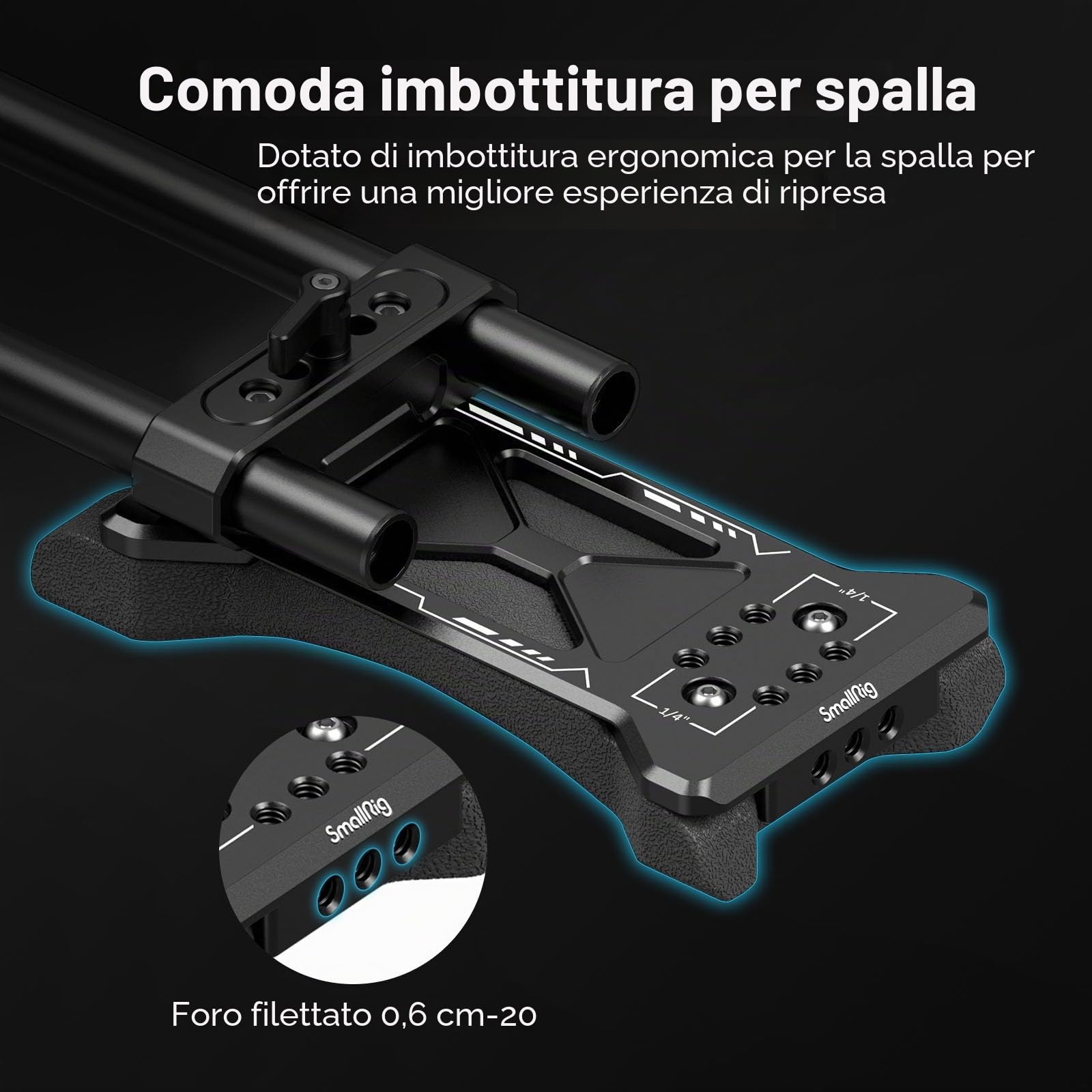 SMALLRIG Kit di supporto universale da spalla per fotocamera, 40 cm, asta di supporto da 15 mm, stabilizzatore per fotocamera DSLR, per filmmaking - 2896C