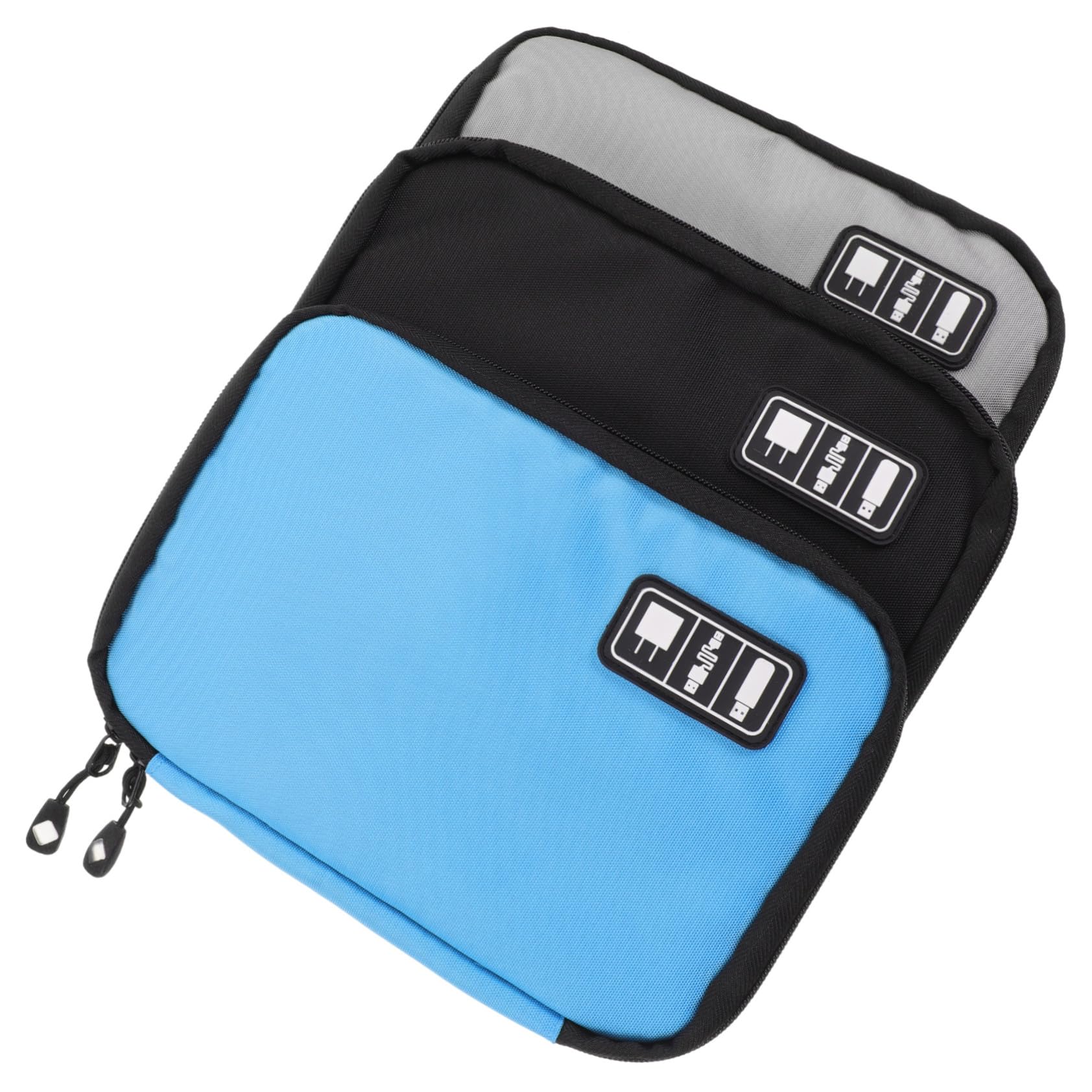 Organizer Cavi da Viaggio in Nylon, 3 Pezzi, per Accessori Digitali | Tasche in Rete Piccole, Apertura Doppia Zip, per Chiavette USB e Cavi Dati, Compatto in Zaino o Borsa